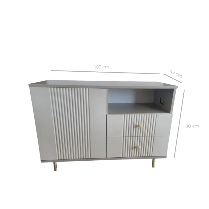 Comoda Rivo, greige, 1 usa, 2 sertare, MDF riflaj vopsit [6]