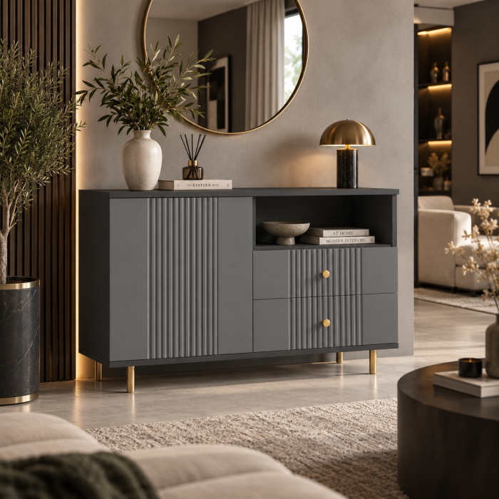 Comoda Rivo, Simpla, Gri Antracit, MDF riflaj vopsit [2]