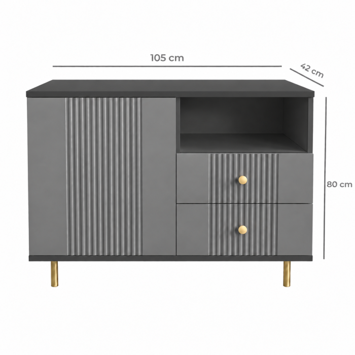 Comoda Rivo, Simpla, Gri Antracit, MDF riflaj vopsit [5]