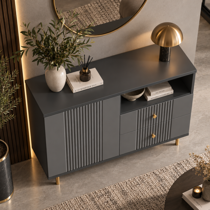 Comoda Rivo, Simpla, Gri Antracit, MDF riflaj vopsit [3]