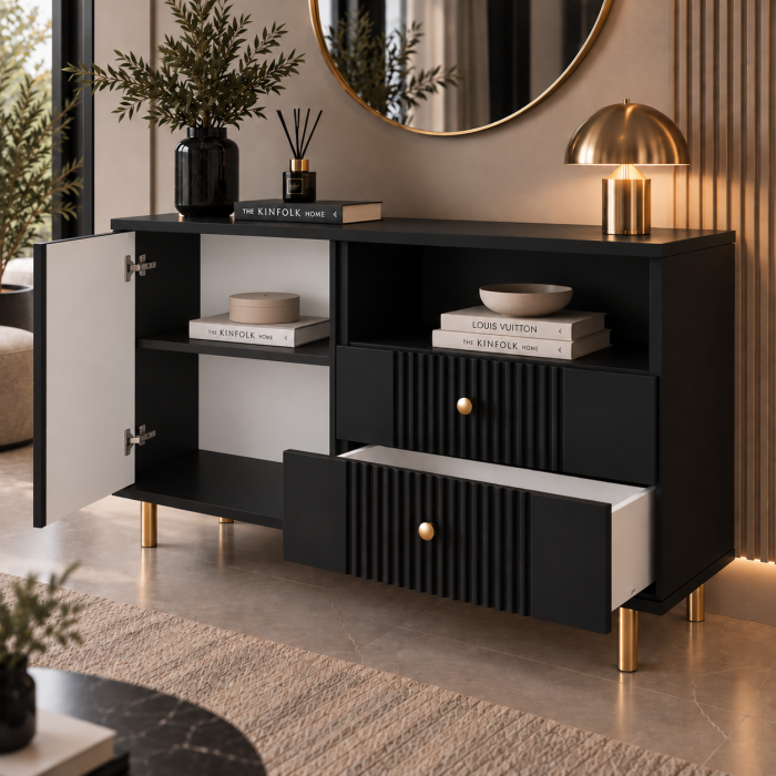 Comoda Rivo, Simpla,  Negru, MDF riflaj vopsit [4]