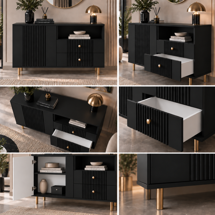Comoda Rivo, Simpla,  Negru, MDF riflaj vopsit [5]