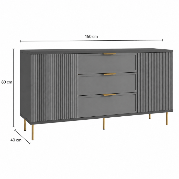 Comoda Soft, Antracit, 3 sertare, 2 usi, MDF vopsit [5]