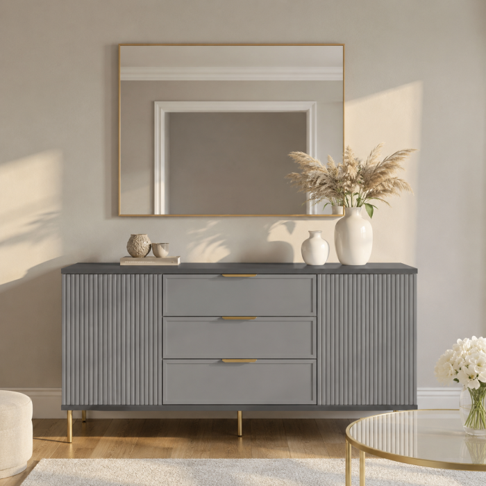 Comoda Soft, Antracit, 3 sertare, 2 usi, MDF vopsit [2]