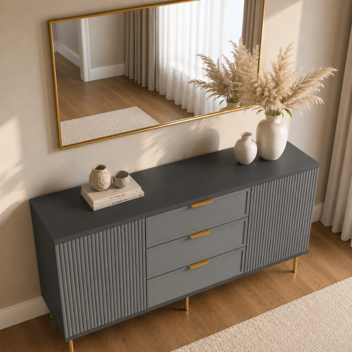 Comoda Soft, Antracit, 3 sertare, 2 usi, MDF vopsit [3]