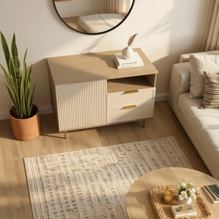Comoda Soft, casmir, 1 usa, 2 sertare, MDF riflaj vopsit [4]
