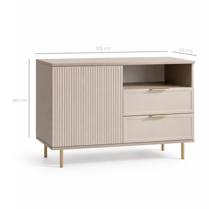 Comoda Soft, casmir, 1 usa, 2 sertare, MDF riflaj vopsit [6]