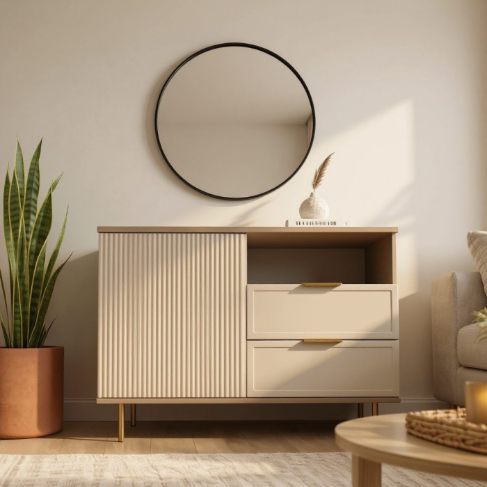 Comoda Soft, casmir, 1 usa, 2 sertare, MDF riflaj vopsit [3]