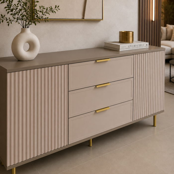 Comoda Soft, casmir (bazalt), 3 sertare, 2 usi, MDF vopsit [4]