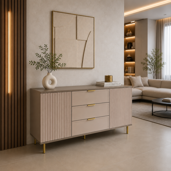 Comoda Soft, casmir (bazalt), 3 sertare, 2 usi, MDF vopsit [2]