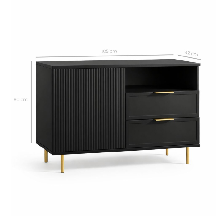 Comoda Soft, negru, 1 usa, 2 sertare, MDF frezat vopsit [6]