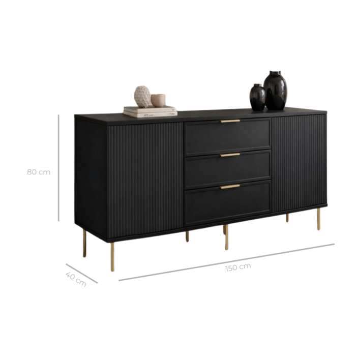 Comoda Soft, negru, 3 sertare, 2 usi, MDF vopsit [6]