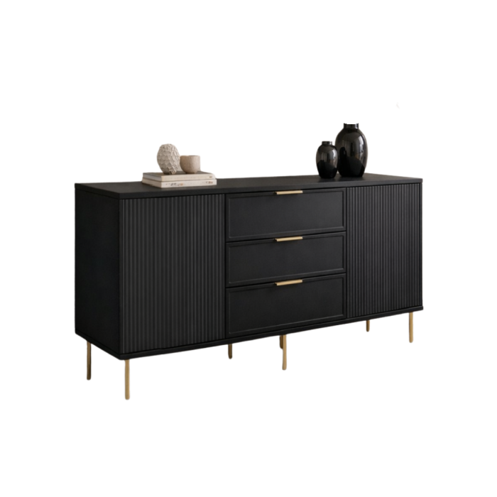 Comoda Soft, negru, 3 sertare, 2 usi, MDF vopsit [7]