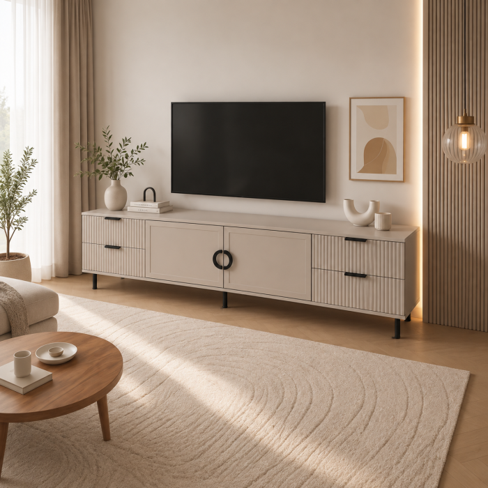 Comoda TV Rina, 2 usi 4 sertare, MDF Vopsit [6]