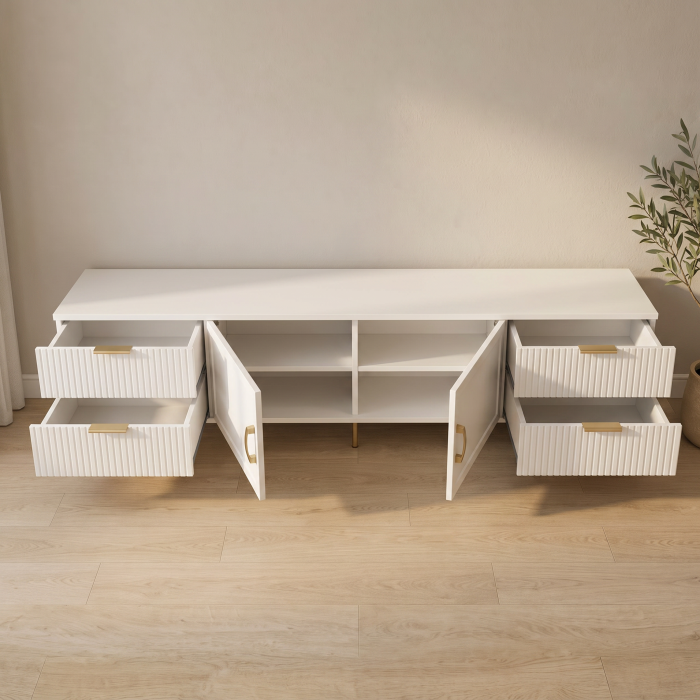 Comoda TV Rina, Alb, 2 usi 4 sertare, MDF Vopsit [6]