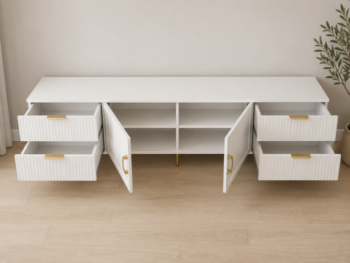 Comoda TV Rina, Alb, 2 usi 4 sertare, MDF Vopsit [4]