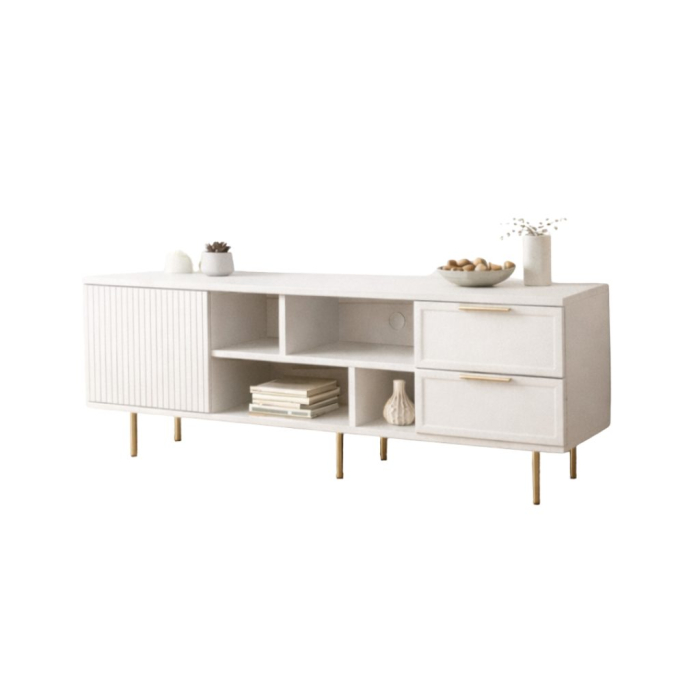Comoda TV Soft, alb, 1 usa riflaj, 2 sertare, MDF frezat vopsit [7]