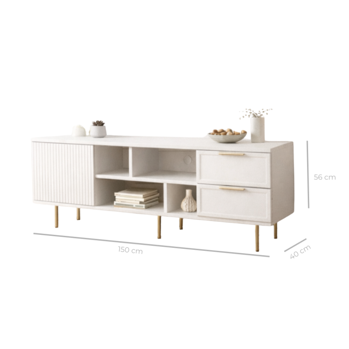 Comoda TV Soft, alb, 1 usa riflaj, 2 sertare, MDF frezat vopsit [6]