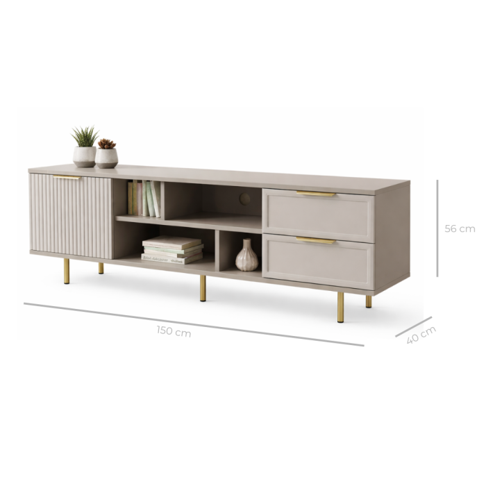 Comoda TV Soft, casmir, 1 usa riflaj, 2 sertare, MDF frezat vopsit [5]