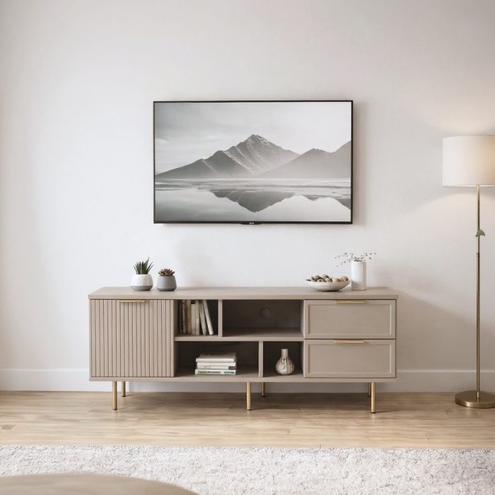 Comoda TV Soft, casmir, 1 usa riflaj, 2 sertare, MDF frezat vopsit [3]