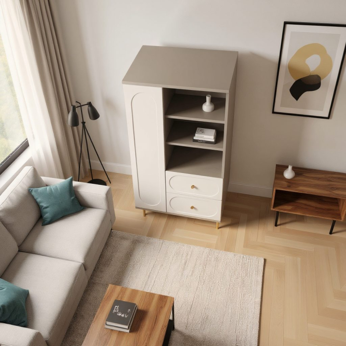 Dulap Living Cleo, greige, 1 usa, 2 sertare, MDF vopsit [5]