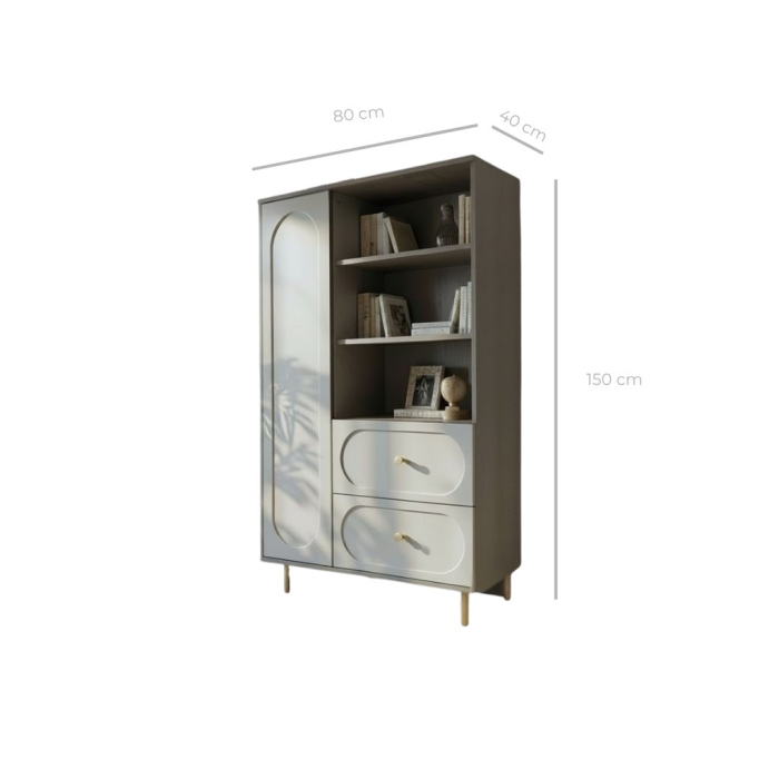 Dulap Living Cleo, greige, 1 usa, 2 sertare, MDF vopsit [6]