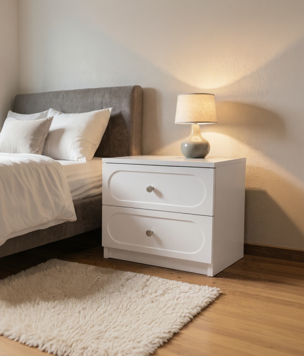 Noptiera Cleo, Alb, 2 sertare, MDF vopsit [2]