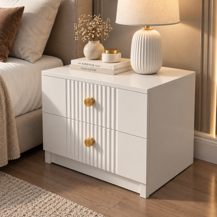 Noptiera Rivo, Alb, MDF riflaj vopsit [4]