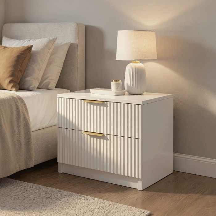 Noptiera Soft, alb, 2 sertare, MDF riflaj vopsit [3]