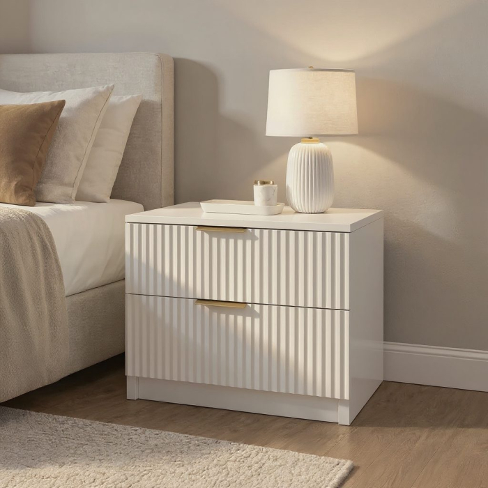 Noptiera Soft, alb, 2 sertare, MDF riflaj vopsit [2]
