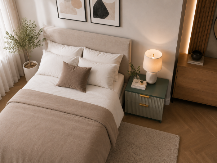 Noptiera Soft, Forest Greige, 2 sertare, MDF riflaj vopsit [3]