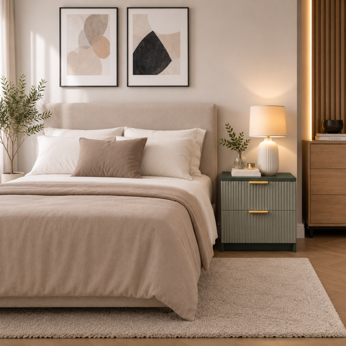 Noptiera Soft, Forest Greige, 2 sertare, MDF riflaj vopsit [2]