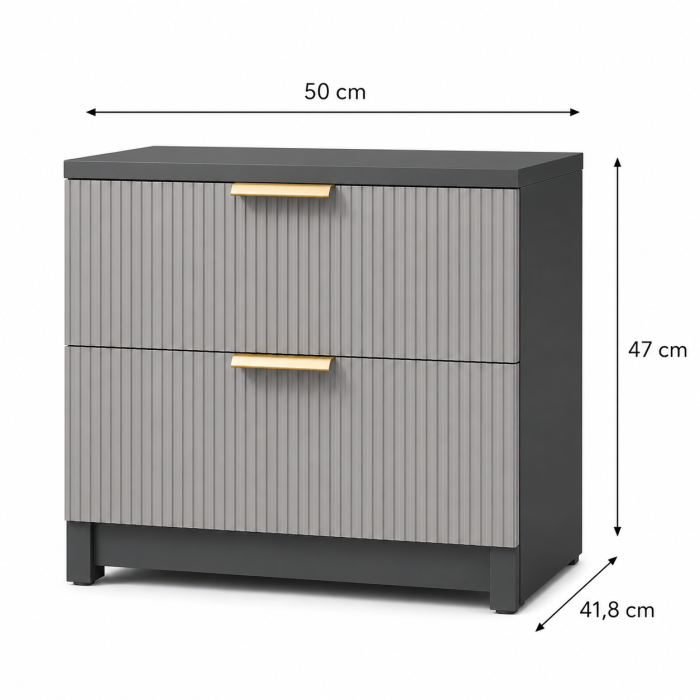 Noptiera Soft, antracit, 2 sertare, MDF riflaj vopsit [5]