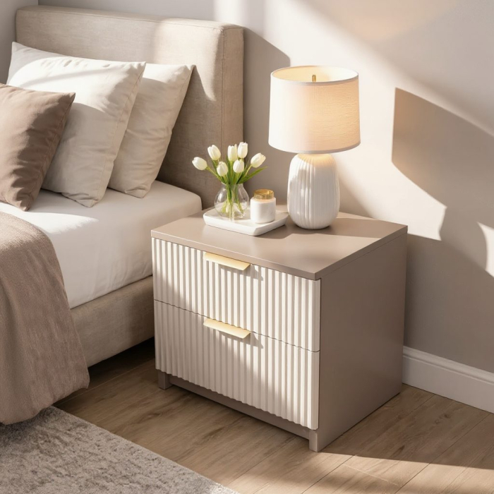 Noptiera Soft, casmir, 2 sertare, MDF riflaj vopsit [4]