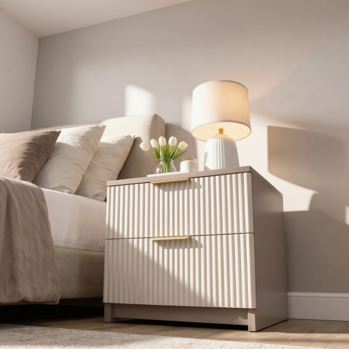 Noptiera Soft, casmir, 2 sertare, MDF riflaj vopsit [3]