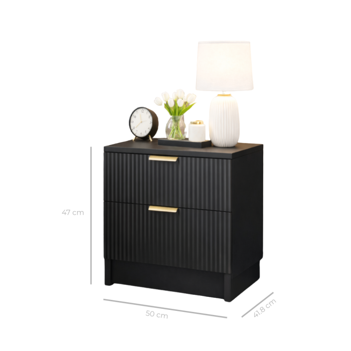 Noptiera Soft, negru, 2 sertare, MDF riflaj vopsit [6]