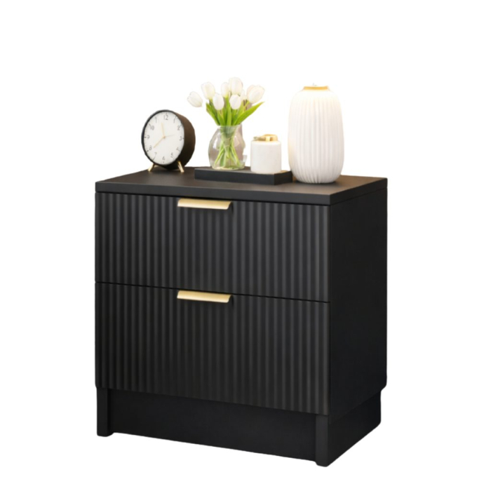 Noptiera Soft, negru, 2 sertare, MDF riflaj vopsit [7]
