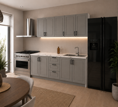 Bucatarii - Bucatarie Tokyo 2M, Gri, MDF frezat vopsit