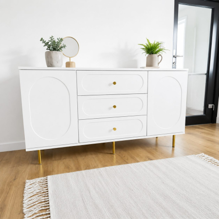 Comode - Comoda Cleo, Alb, 3 sertare, 2 usi, MDF vopsit