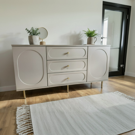 Comode - Comoda Cleo, greige, 3 sertare, 2 usi, MDF vopsit