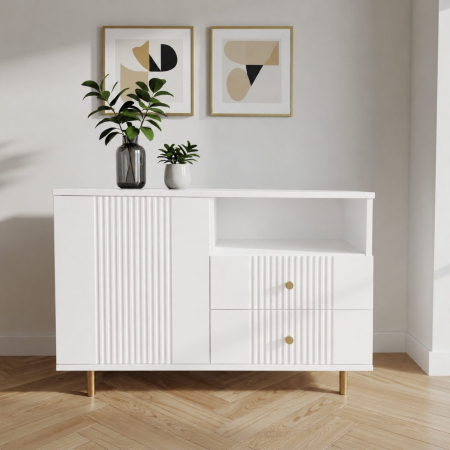 Comode - Comoda Rivo, Alb, 1 usa, 2 sertare, MDF riflaj vopsit