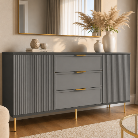 Comode - Comoda Soft, Antracit, 3 sertare, 2 usi, MDF vopsit