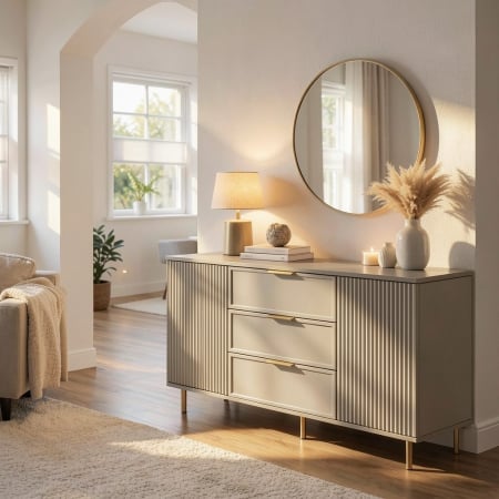 Comode - Comoda Soft, casmir, 3 sertare, 2 usi, MDF vopsit