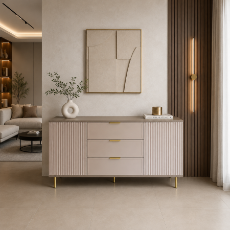 Comode - Comoda Soft, casmir (bazalt), 3 sertare, 2 usi, MDF vopsit
