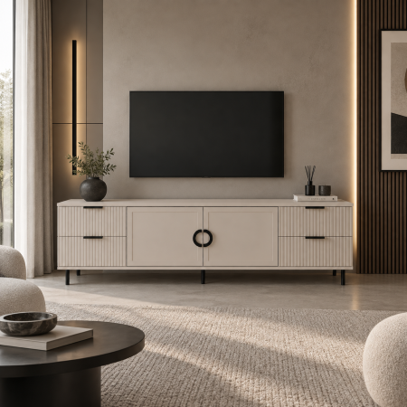 Comode - Comoda TV Rina, 2 usi 4 sertare, MDF Vopsit