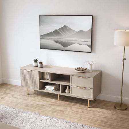 Comode - Comoda TV Soft, casmir, 1 usa riflaj, 2 sertare, MDF frezat vopsit