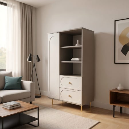 Dulapuri - Dulap Living Cleo, greige, 1 usa, 2 sertare, MDF vopsit