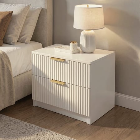 Noptiere - Noptiera Soft, alb, 2 sertare, MDF riflaj vopsit
