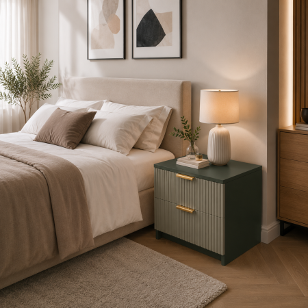 Noptiere - Noptiera Soft, Forest Greige, 2 sertare, MDF riflaj vopsit