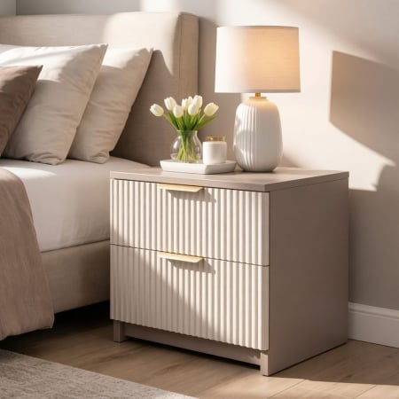 Noptiere - Noptiera Soft, casmir, 2 sertare, MDF riflaj vopsit